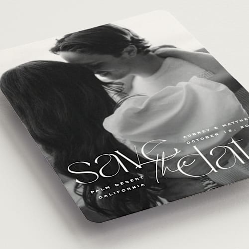 This is a moonstone save the date magnets with standard by Owl and Toad called type layers printing on magnet paper in magnet
