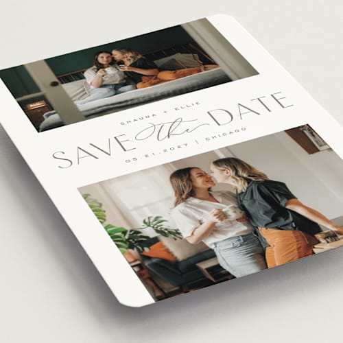 This is a sandstone save the date magnets with standard by Pixel and Hank called duet printing on magnet paper in magnet