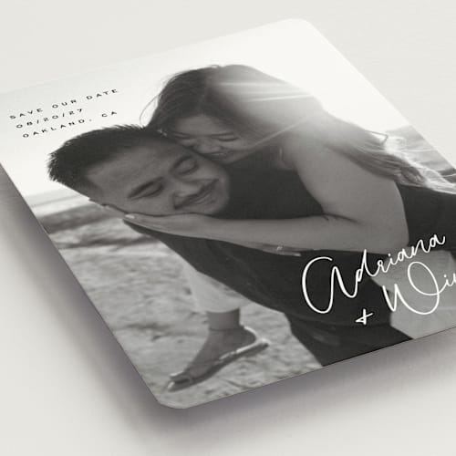 This is a cotton save the date magnets with standard by Hooray Creative called adriana printing on magnet paper in magnet