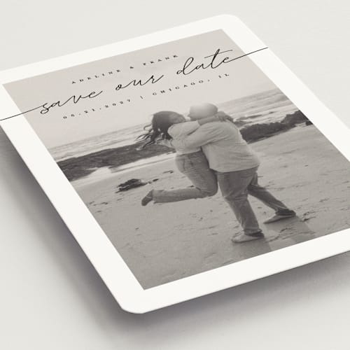 This is a tuxedo save the date magnets with standard by Pixel and Hank called simple details printing on magnet paper in magnet