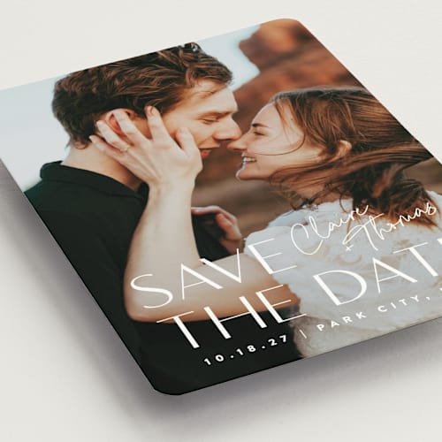 This is a cloud save the date magnets with standard by Carolyn MacLaren called cover printing on magnet paper in magnet