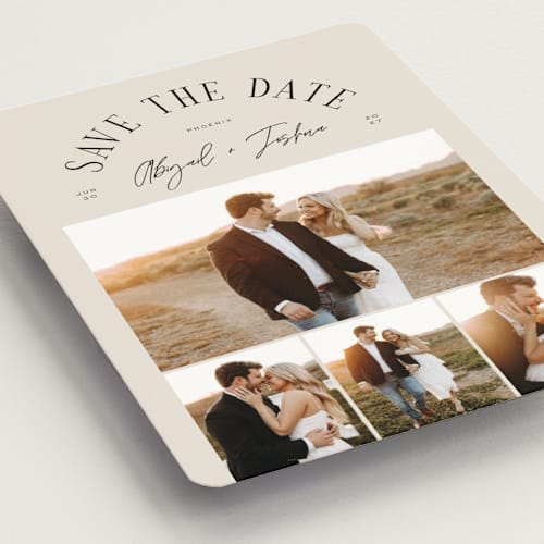 This is a taupe save the date magnets with standard by Michelle Taylor called archway printing on magnet paper in magnet