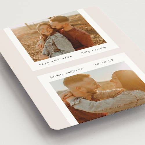 This is a sandstone save the date magnets with standard by Paper Raven Co. called notecard printing on magnet paper in magnet