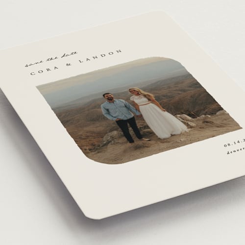 This is a almond save the date magnets with standard by Brianne Larsen called soft edges printing on magnet paper in magnet