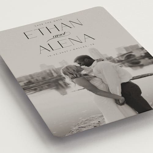 This is a ebony save the date magnets with standard by Maja Cunningham called all our love printing on magnet paper in magnet