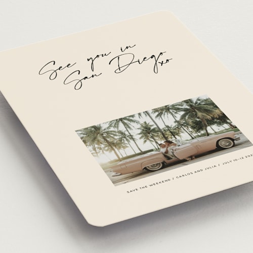 This is a mellow save the date magnets with standard by Inkblot Design called heated printing on magnet paper in magnet