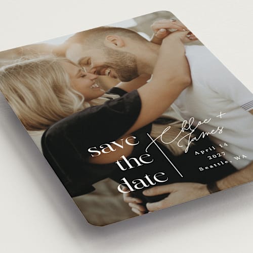 This is a pearl save the date magnets with standard by Alethea and Ruth called simple detail stacks printing on magnet paper in magnet
