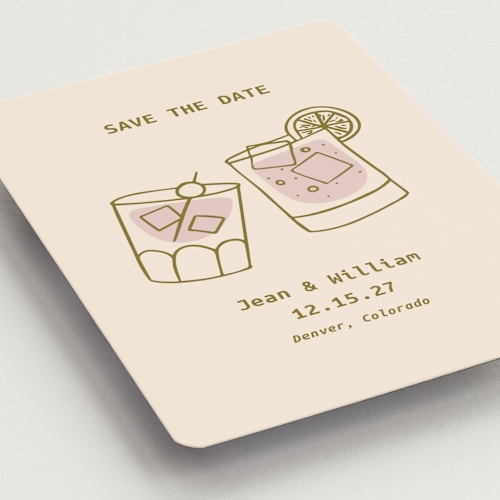 This is a sand save the date magnets with standard by Becca Robinson called cheers! printing on magnet paper in magnet