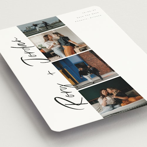 This is a vanilla save the date magnets with standard by Chryssi Tsoupanarias called photobooth love printing on magnet paper in magnet