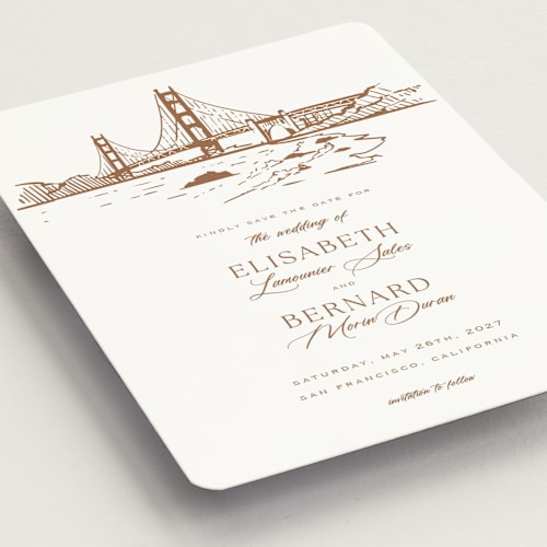 This is a champagne save the date magnets with standard by Sherley Ferreira called san francisco printing on magnet paper in magnet
