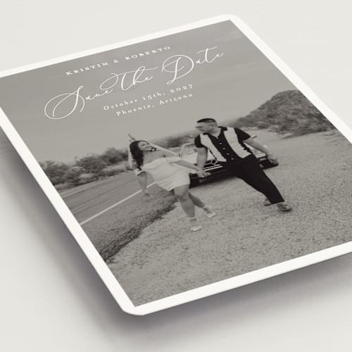 This is a bianco save the date magnets with standard by Pati Cascino called toulon printing on magnet paper in magnet