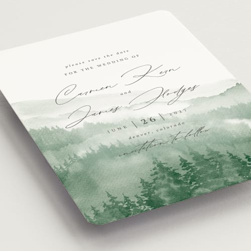This is a fern save the date magnets with standard by Helen Halik called over the mountains printing on magnet paper in magnet
