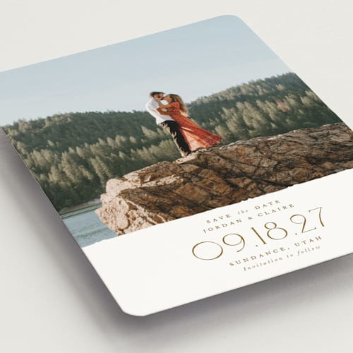 This is a cotton save the date magnets with standard by Robert and Stella called lawrence printing on magnet paper in magnet