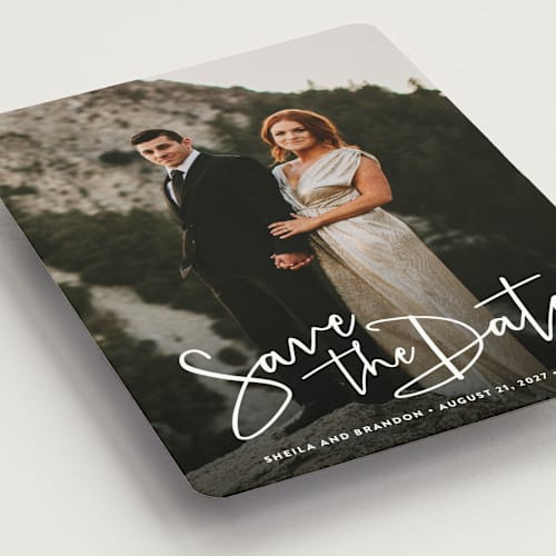 This is a cloud save the date magnets with standard by Hooray Creative called stylish script printing on magnet paper in magnet