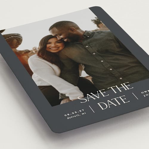 This is a midnight save the date magnets with standard by Pixel and Hank called passionate printing on magnet paper in magnet