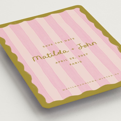 This is a macaron save the date magnets with standard by Pink House Press called paris printing on magnet paper in magnet