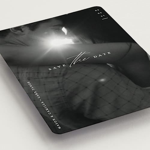 This is a pearl save the date magnets with standard by Christie Garcia called focal printing on magnet paper in magnet