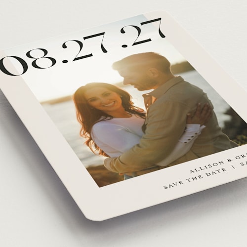 This is a ivory save the date magnets with standard by Pixel and Hank called all stacked up printing on magnet paper in magnet