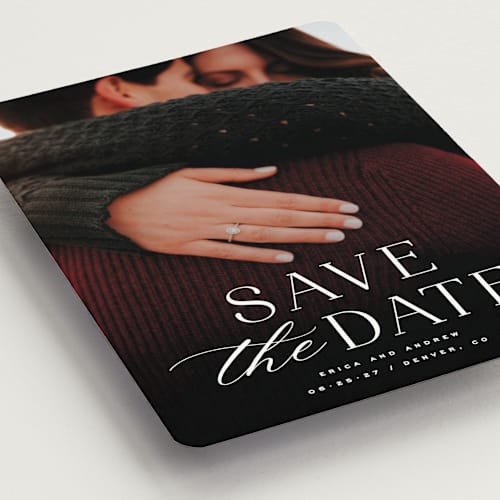 This is a dove save the date magnets with standard by Hooray Creative called classic serif printing on magnet paper in magnet