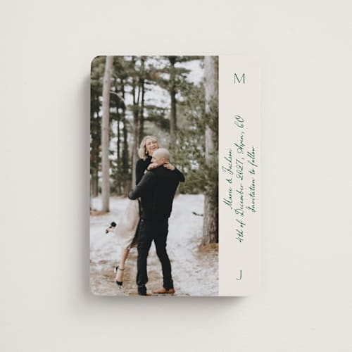 This is a ivory save the date magnets with standard by Petra Kern called simple scripty printing on magnet paper in magnet