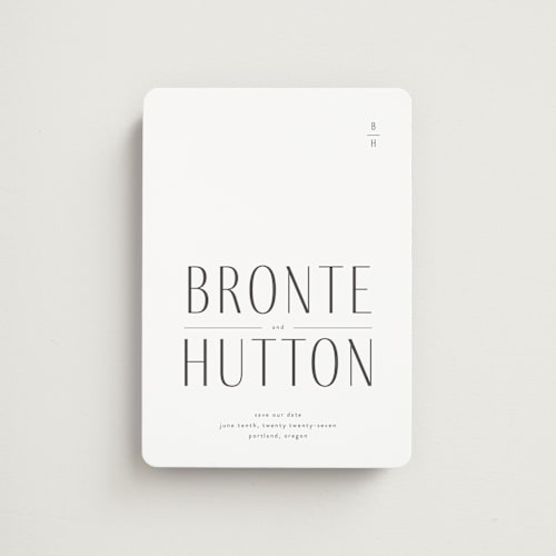 This is a cotton save the date magnets with standard by Blustery August called hutton printing on magnet paper in magnet
