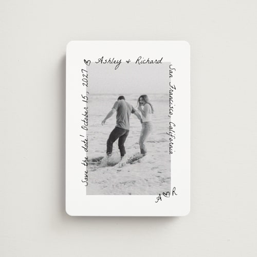 This is a graphite save the date magnets with standard by Claudia Orengo called showered printing on magnet paper in magnet