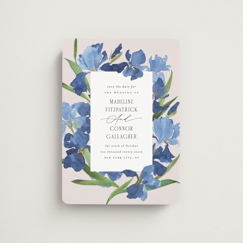 This is a natural save the date magnets with standard by Everett Paper Goods called irises printing on magnet paper in magnet