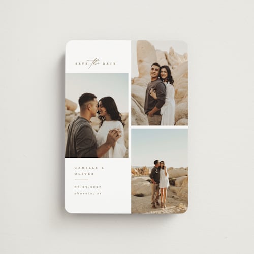 This is a cognac save the date magnets with standard by Kristie Kern called our romance printing on magnet paper in magnet
