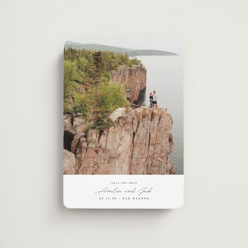 This is a snow save the date magnets with standard by Kaydi Bishop called composition printing on magnet paper in magnet