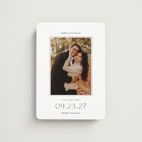 This is a olive save the date magnets with standard by Sara Hicks Malone called brampton printing on magnet paper in magnet