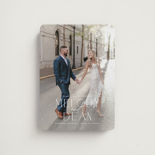 This is a frost save the date magnets with standard by Kim Thoa called let's walk together printing on magnet paper in magnet
