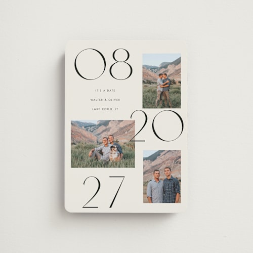 This is a cream save the date magnets with standard by Baumbirdy called delicate date printing on magnet paper in magnet
