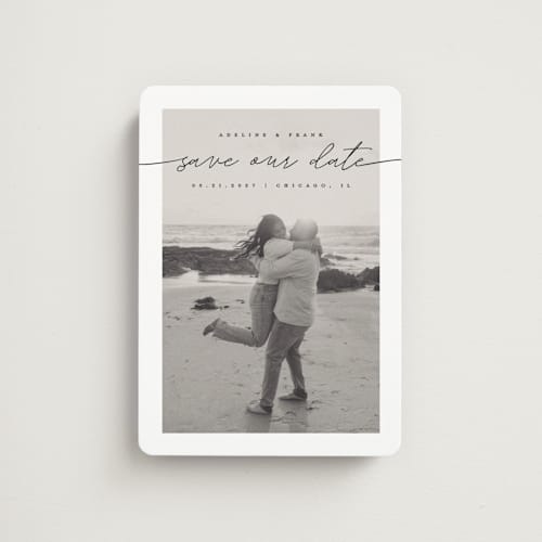 This is a tuxedo save the date magnets with standard by Pixel and Hank called simple details printing on magnet paper in magnet