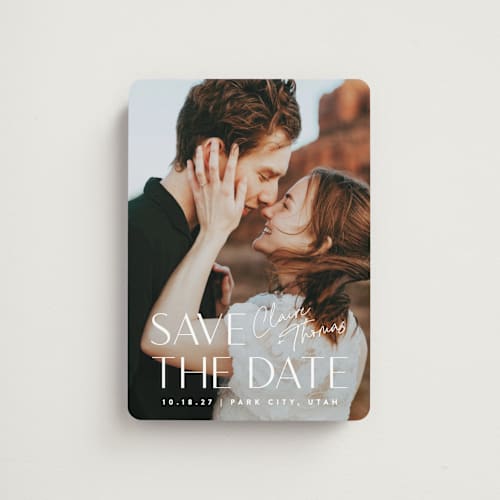 This is a cloud save the date magnets with standard by Carolyn MacLaren called cover printing on magnet paper in magnet