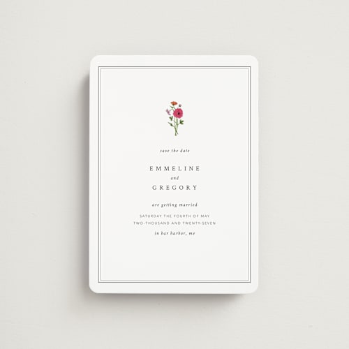 This is a classic save the date magnets with standard by Bramble Studio called formal florals printing on magnet paper in magnet