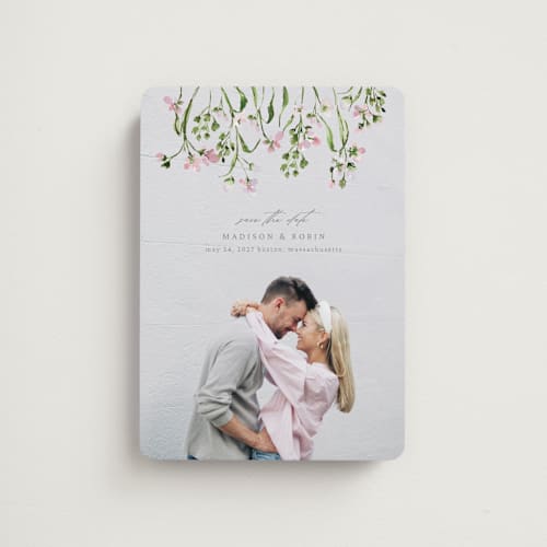 This is a petunia save the date magnets with standard by Claudia Orengo called growing together printing on magnet paper in magnet