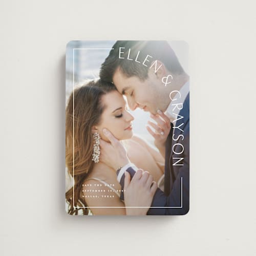 This is a snow save the date magnets with standard by Lauren Chism called take shape printing on magnet paper in magnet