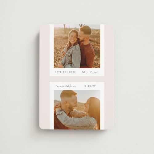 This is a sandstone save the date magnets with standard by Paper Raven Co. called notecard printing on magnet paper in magnet