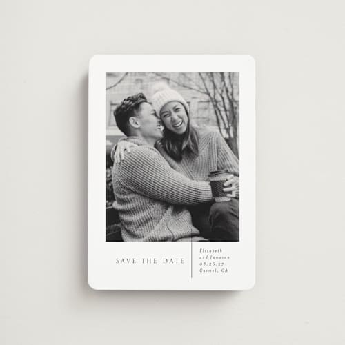 This is a linen save the date magnets with standard by Erin Deegan called a simple love printing on magnet paper in magnet