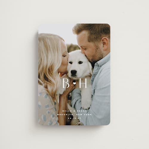 This is a quartz save the date magnets with standard by Kristie Kern called bella printing on magnet paper in magnet