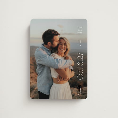 This is a diamond save the date magnets with standard by chocomocacino called souffletine printing on magnet paper in magnet