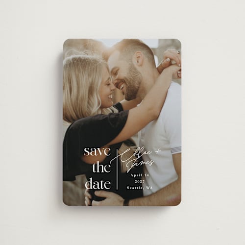 This is a pearl save the date magnets with standard by Alethea and Ruth called simple detail stacks printing on magnet paper in magnet