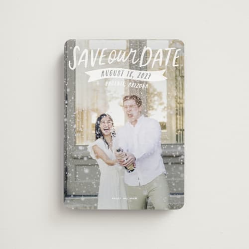 This is a silk save the date magnets with standard by Jessie Steury called hand lettered printing on magnet paper in magnet