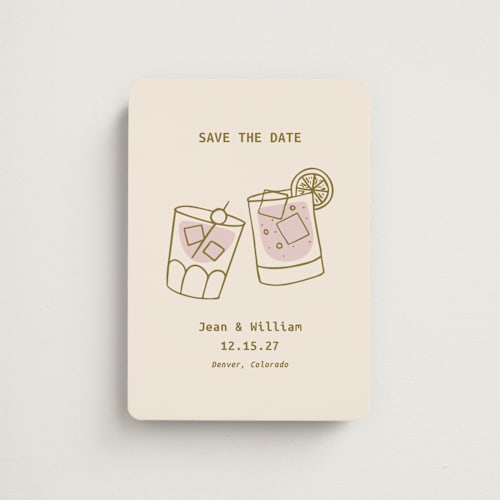 This is a sand save the date magnets with standard by Becca Robinson called cheers! printing on magnet paper in magnet