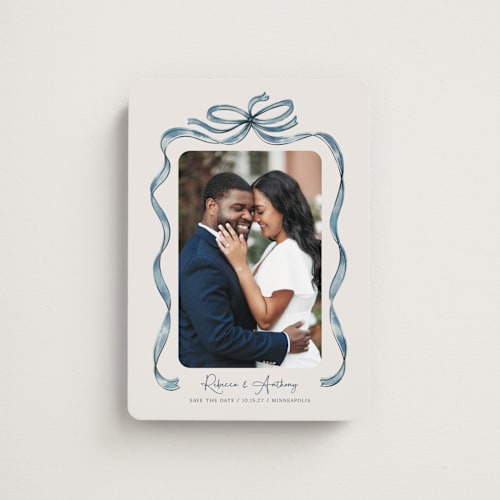 This is a blueberry save the date magnets with standard by Paper Sun Studio called tied together printing on magnet paper in magnet