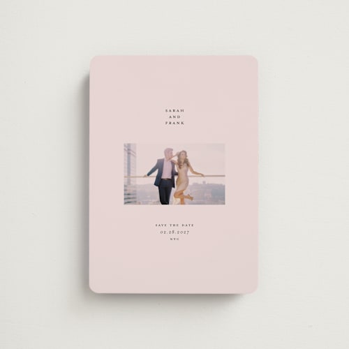 This is a petal save the date magnets with standard by Laura Hamm called luxe printing on magnet paper in magnet