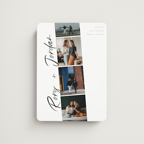 This is a vanilla save the date magnets with standard by Chryssi Tsoupanarias called photobooth love printing on magnet paper in magnet