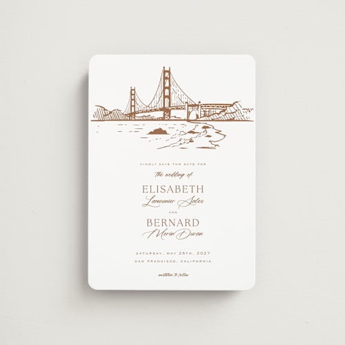 This is a champagne save the date magnets with standard by Sherley Ferreira called san francisco printing on magnet paper in magnet