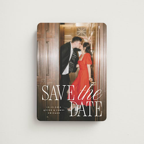 This is a snow save the date magnets with standard by Pixel and Hank called love song printing on magnet paper in magnet