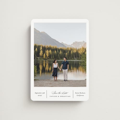 This is a alabaster save the date magnets with standard by Erica Krystek called simple columns printing on magnet paper in magnet
